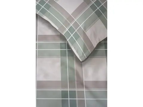 Pościel z Perkalu 220x200 – Wzór w Zieloną Kratę, Lamówka + Torba