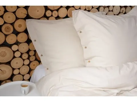 Pościel z Bawełny 160x200 z Ozdobnymi Guzikami - Bez Prasowania Beżowa