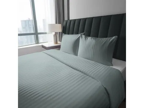 Pościel Adamaszkowa 180x200 Pure Miętowa Pasek 1 cm Adamaszek Mięta