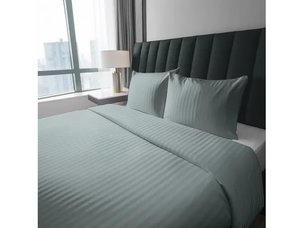 Pościel Adamaszkowa 180x200 Pure Miętowa Pasek 1 cm Adamaszek Mięta