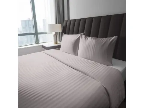 Pościel 180x200 Adamaszek Pure Róż Pudrowy Pasek 1 cm Rożowa