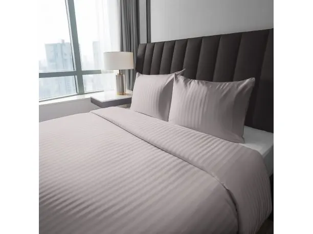 Pościel 180x200 Adamaszek Pure Róż Pudrowy Pasek 1 cm Rożowa