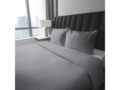 Pościel Adamaszek 180x200 Pure Szara Pasek 1 cm ciemnoszary