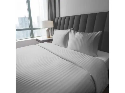 Pościel Adamaszek 180x200 Pure Srebrny Pasek 1 cm Jasnoszary