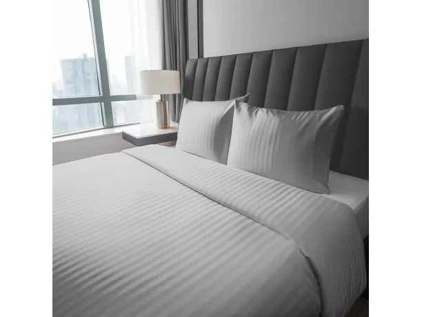 Pościel Adamaszek 180x200 Pure Srebrny Pasek 1 cm Jasnoszary