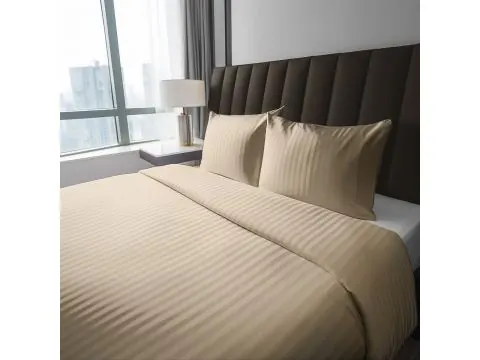 Pościel Adamaszek 180x200 Pure Piaskowy Beż Pasek 1 cm beżowy