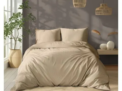 Pościel Adamaszek 180x200 Pure Piaskowy Beż Pasek 1 cm beżowy