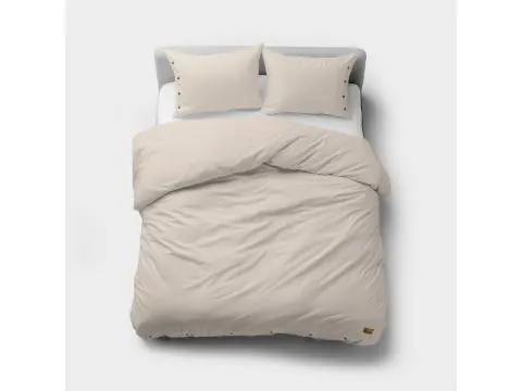 Pościel bawełniana 220x200 – Enzymatyczna z Ozdobnymi Guzikami, Beżowa