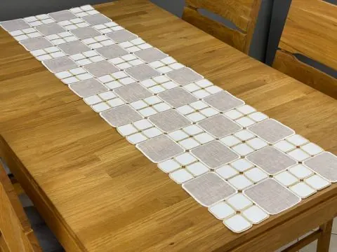 Bieżnik 40x140 Biało-Kremowy Satyna i Tiul – Haftowany