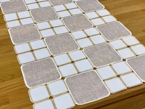 Bieżnik 50x100 Biało-Kremowy Satyna i Tiul – Haftowany