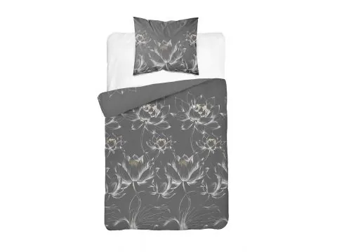 Pościel bawełniana 140x200 grafitowy lotos na zamek 100% bawełna