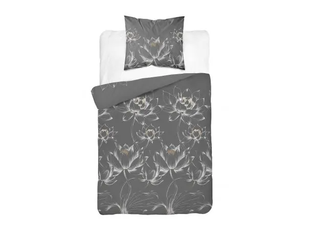 Pościel bawełniana 140x200 grafitowy lotos na zamek 100% bawełna