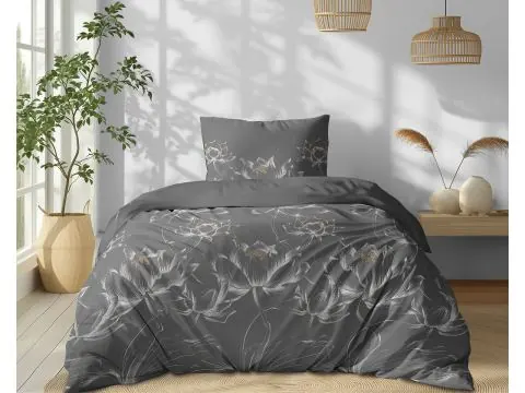 Pościel bawełniana 140x200 grafitowy lotos na zamek 100% bawełna