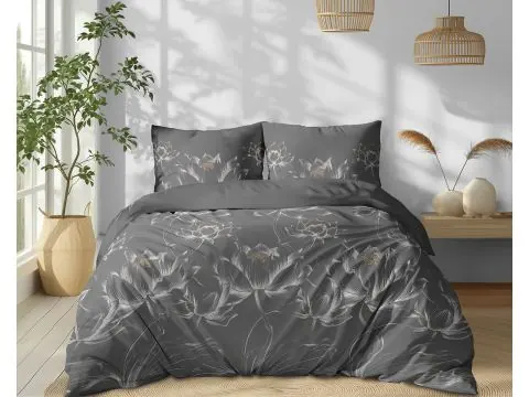 Pościel Bawełniana 160x200 Grafitowy Lotos – 100% Bawełna