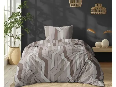 Pościel Bawełniana 140x200 Beżowa Geometria – 100% Bawełna na Zamek