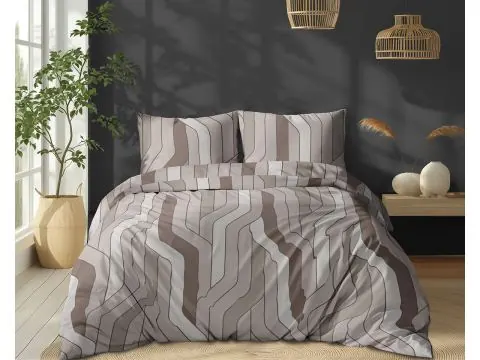 Pościel z Bawełny 180x200 Beżowa Geometria – 100% Bawełna na Zamek