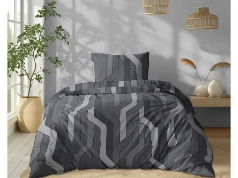Pościel bawełniana 140x200 szara geometryczna – 100% bawełna, na zamek