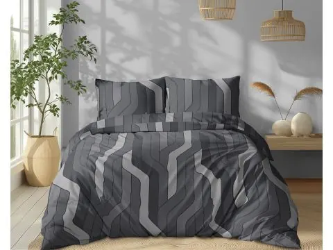 Pościel bawełniana 160x200 szara geometryczna – 100% bawełna, na zamek