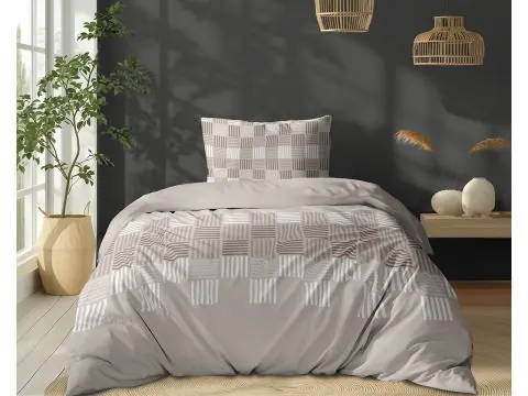 Pościel bawełniana 140x200 beżowa plecionka taupe – 100% bawełna