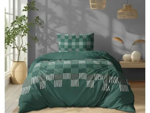 Pościel bawełniana 140x200 zielona szachownica – 100% bawełna