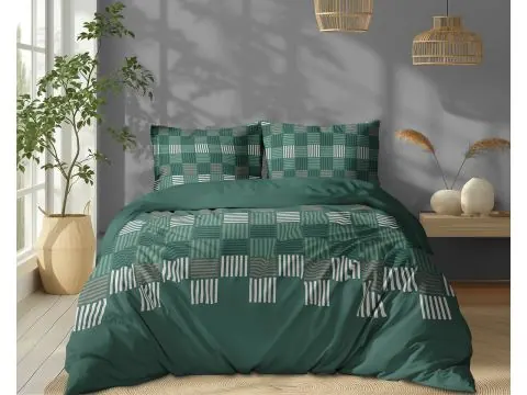 Pościel bawełniana 220x200 zielona szachownica – 100% bawełna