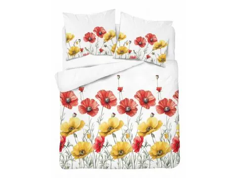 Pościel 160x200 bawełniana – czerwone maki, letnia łąka w sypialni