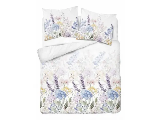 Pościel bawełniana 160x200 – malowniczy ogród z lawendą i hortensjami
