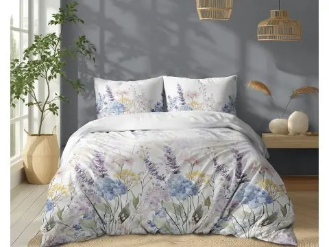 Pościel bawełniana 220x200 – malowniczy ogród z lawendą i hortensjami