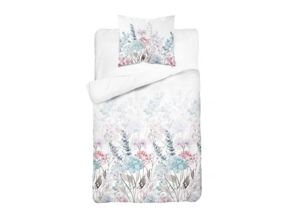 Pościel bawełniana 140x200 – eteryczny ogród z lawendą i hortensjami