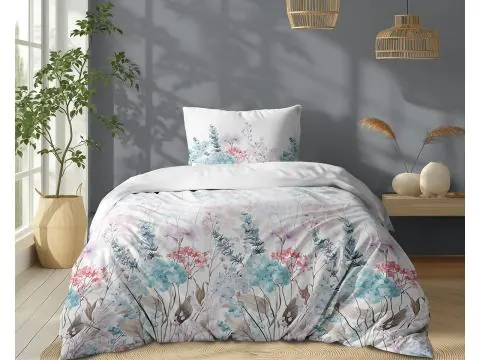Pościel bawełniana 140x200 – eteryczny ogród z lawendą i hortensjami