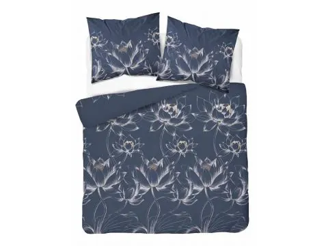 Pościel bawełniana 180x200 – szlachetny lotos w granacie i złocie