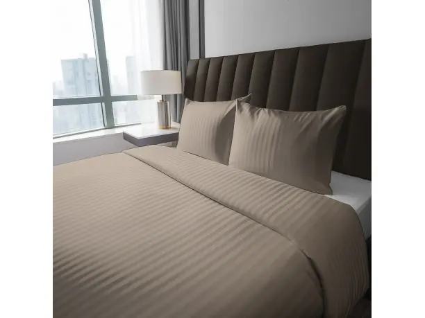 Pościel 160x200 Adamaszkowa Pure Taupe Pasek 1 cm Adamaszek