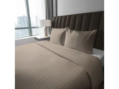 Pościel 220x200 adamaszkowa pure taupe pasek 1 cm adamaszek
