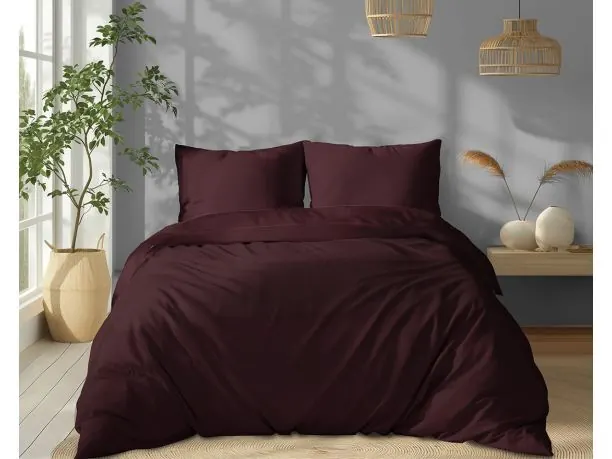 Pościel Adamaszek 180x200 Pure Wino Beż Pasek 1 cm bordowa