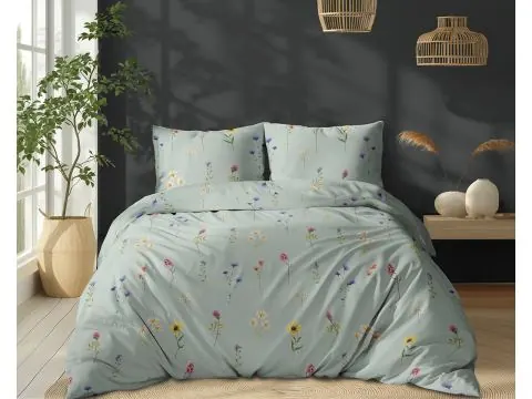 Pościel bawełniana 180x200 miętowa kwiatowa łąka – 100% bawełna