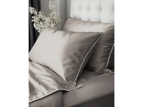 Pościel makosatyna 160x200 beżowa – komplet pościeli z lamówką