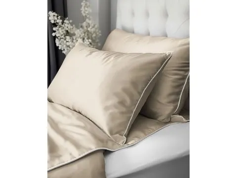 Pościel makosatyna 160x200 piaskowy beż – elegancka z lamówką