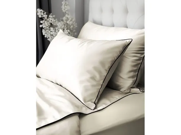 Pościel 160x200 ecru makosatyna bawełniana – komplet satynowy premium z lamówką