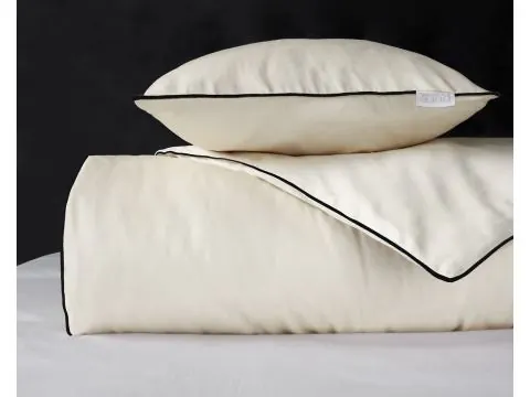 Pościel 220x200 ecru makosatyna bawełniana – komplet satynowy premium z lamówką