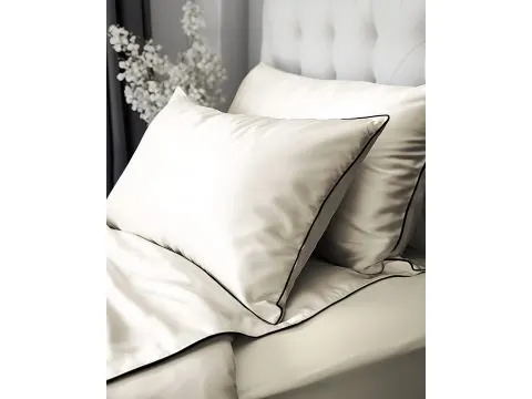 Pościel 220x200 ecru makosatyna bawełniana – komplet satynowy premium z lamówką
