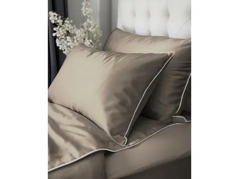 Pościel 220x200 taupe – makosatyna premium, elegancki komplet satynowy