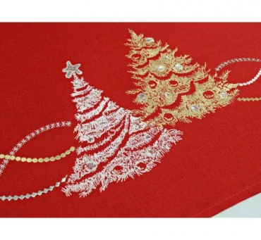 Bieżnik świąteczny - czerwony z choinkami - 85x85 cm - wz. 38959