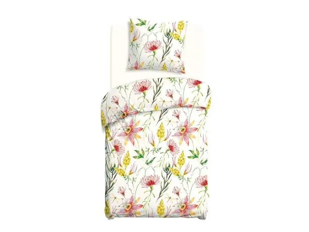 Pościel Bawełniana 140x200 w Egzotyczne Kwiaty Passiflora | Żółto-Czerwona