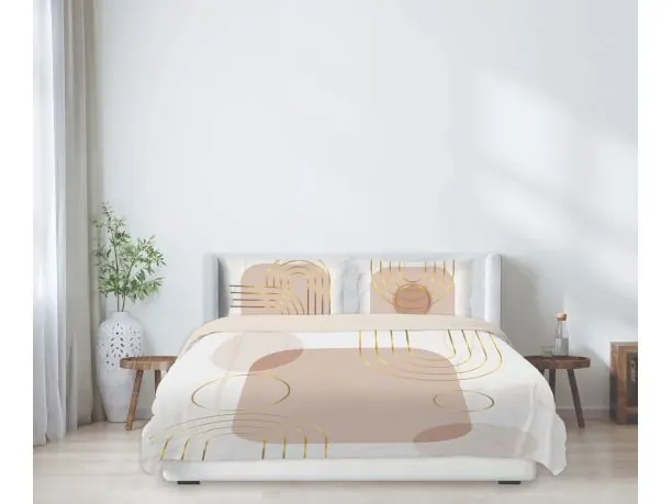 Pościel Satyna Bawełniana 160x200 Prestige – Dwustronna Pościel Geometryczna Beżowo-Złota