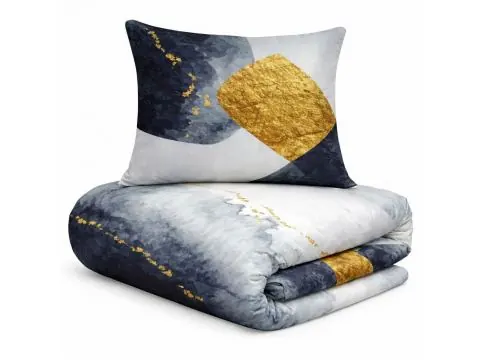 Pościel Satynowa 160x200 Glamour – Granatowo-Szary Marmur i Płynne Złoto