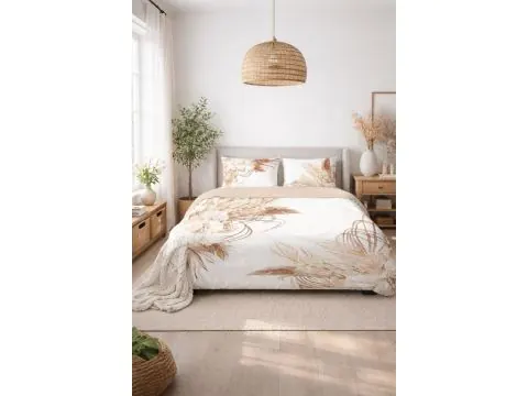 Pościel z Satyny Bawełnianej 160x200 – Dwustronna, Trawy Pampasowe i Storczyki Boho Glamour
