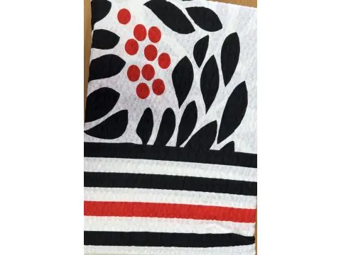 Pościel z kory 140x200 cm – 100% bawełna Wzór czarne liście, czerwone akcenty
