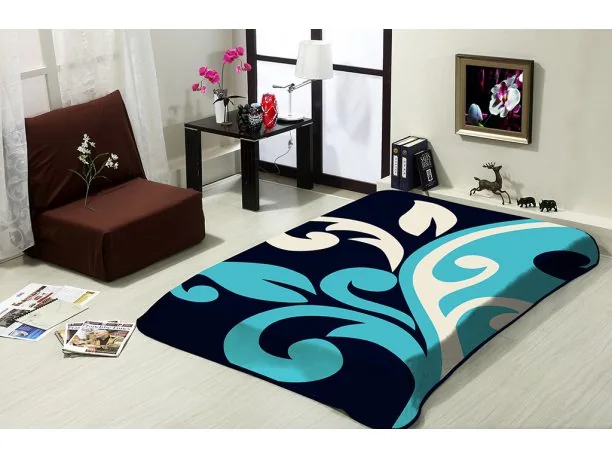 Koc akrylowy 160x220 Granatowo turkusowy Powój 266