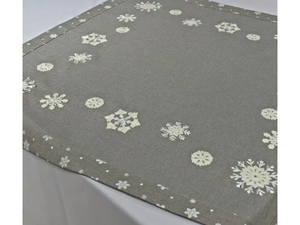 Bieżnik świąteczny - szary z jasno kremowymi śnieżynkami - 85x85 cm - wz. 15938