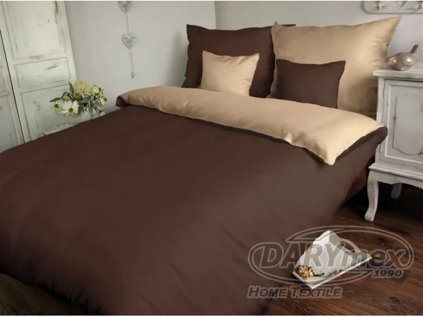 Kpl. pościeli satynowej dwustronnej Sofia 200x220 Beż / Czekolada 21437/1